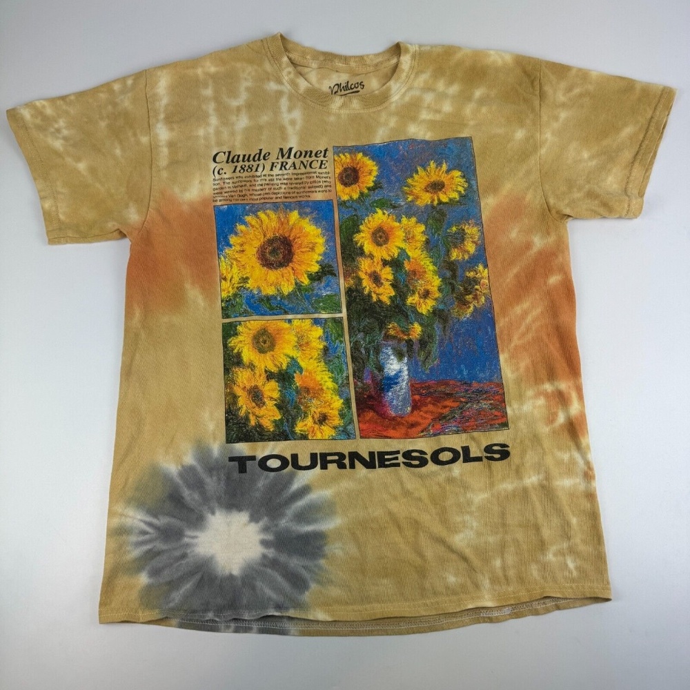 Philcos Adult Size M Claude Monet Tie Dye T Shirt Sunflower Tournesols